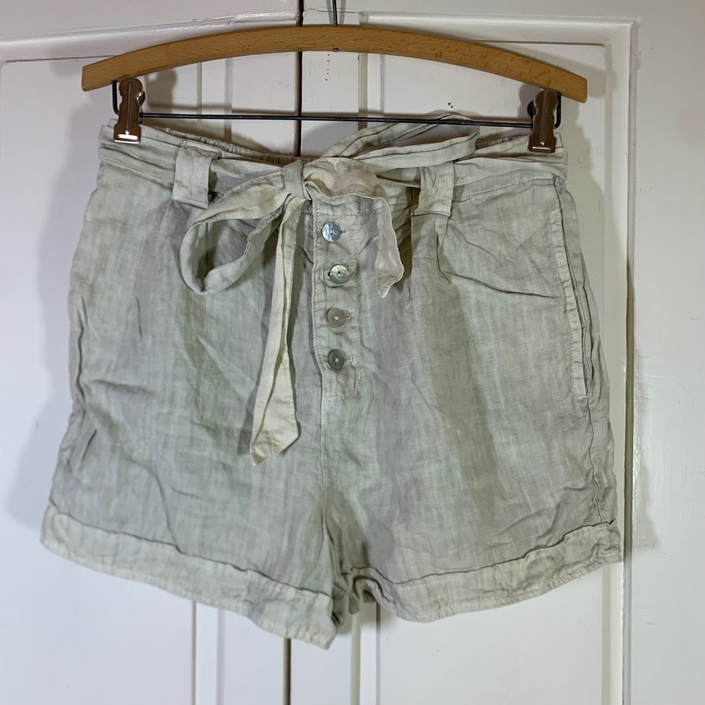Bella Dahl Womens Linen High Rise Tie Waist Button Fly Shorts Sage Green Small